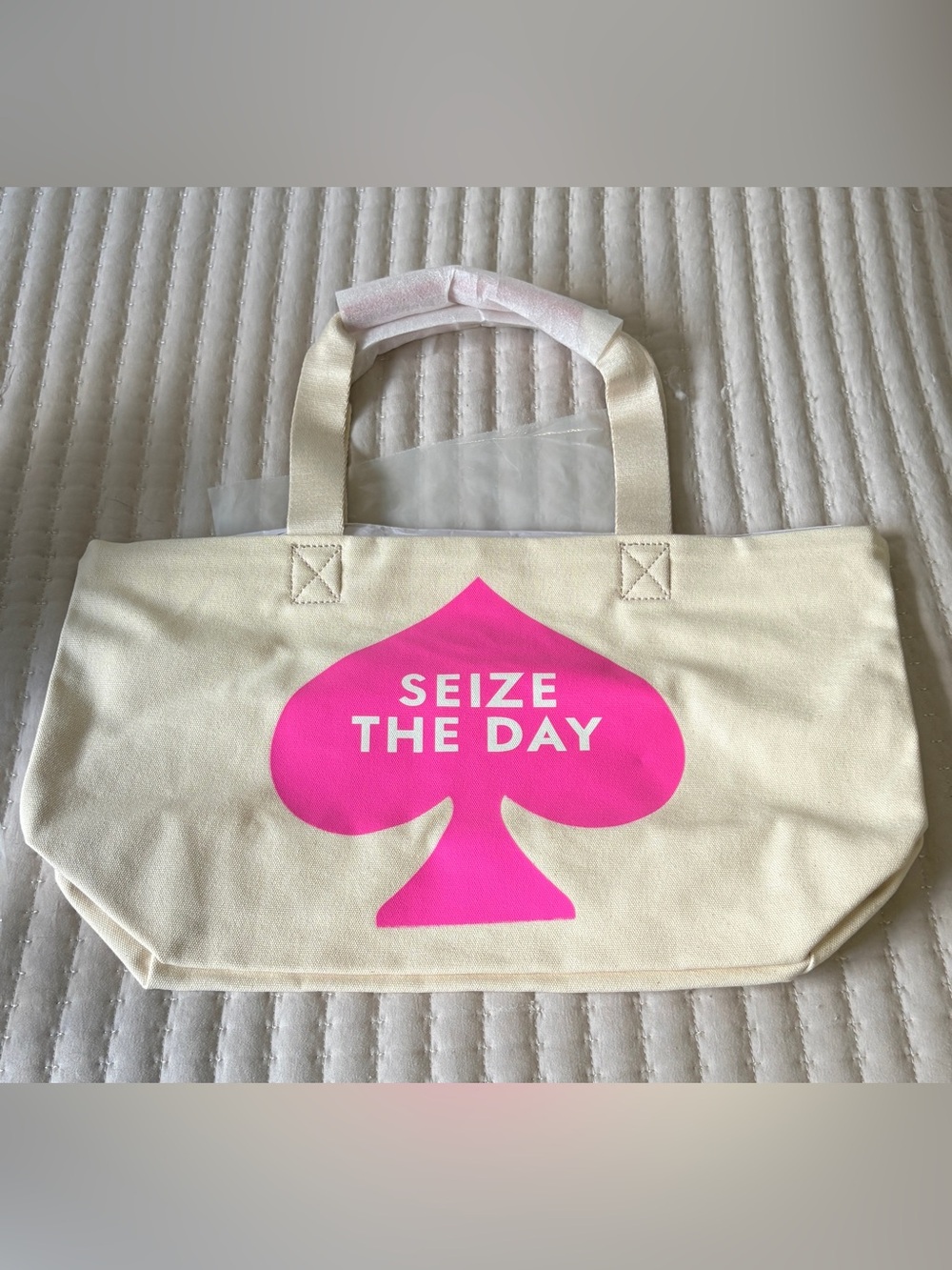 Kate Spade NWT Seize The Day Canvas Tote Bag Cream Pink Spade